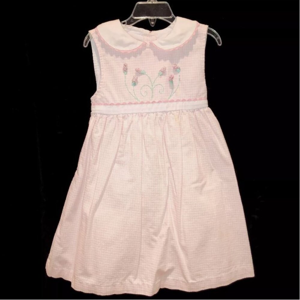 Girls Party Dress Size 6 Gingham Check Raised Flower Applique Church Wedding